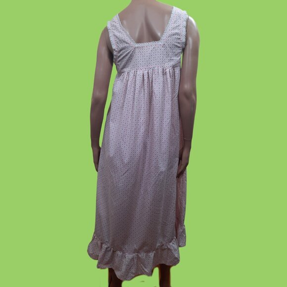 Vintage Pink Floral Cotton Nightgown Long Sleeveless Ruffled Pockets Cottagecore - Picture 8 of 9